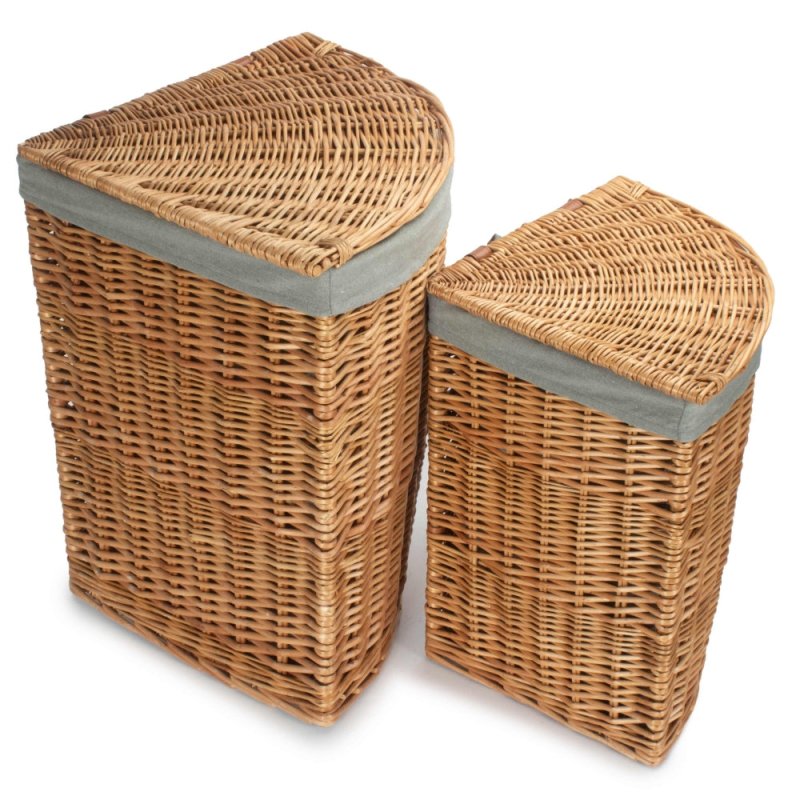 Light Steamed Corner Linen Basket with Grey Sage Lining - Laundry Baskets - British D'sire