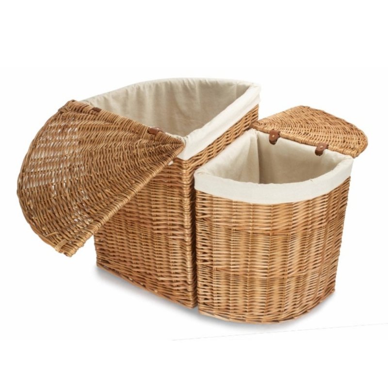 Light Steamed Corner White Cotton Lined Laundry Baskets - Laundry Baskets - British D'sire