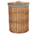 Light Steamed Round Linen Basket with Grey Sage Lining - Laundry Baskets - British D'sire