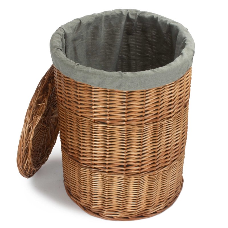 Light Steamed Round Linen Basket with Grey Sage Lining - Laundry Baskets - British D'sire