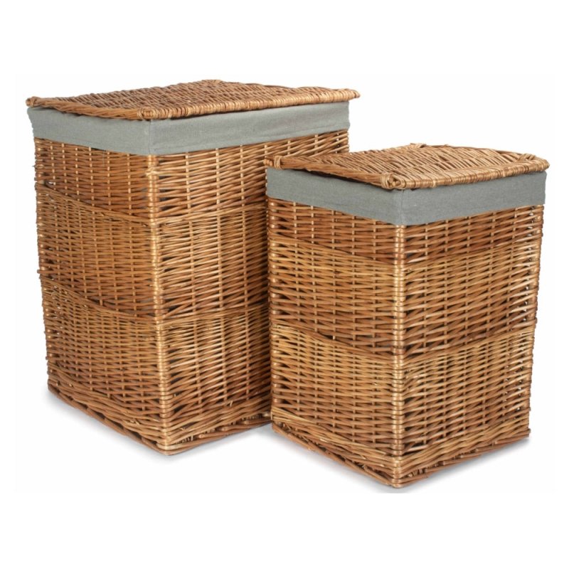 Light Steamed Square Laundry Basket with Grey Sage Lining - Laundry Baskets - British D'sire Main image