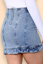 Light wash Seam Detail Denim Mini Skirt - Skirts - British D'sire