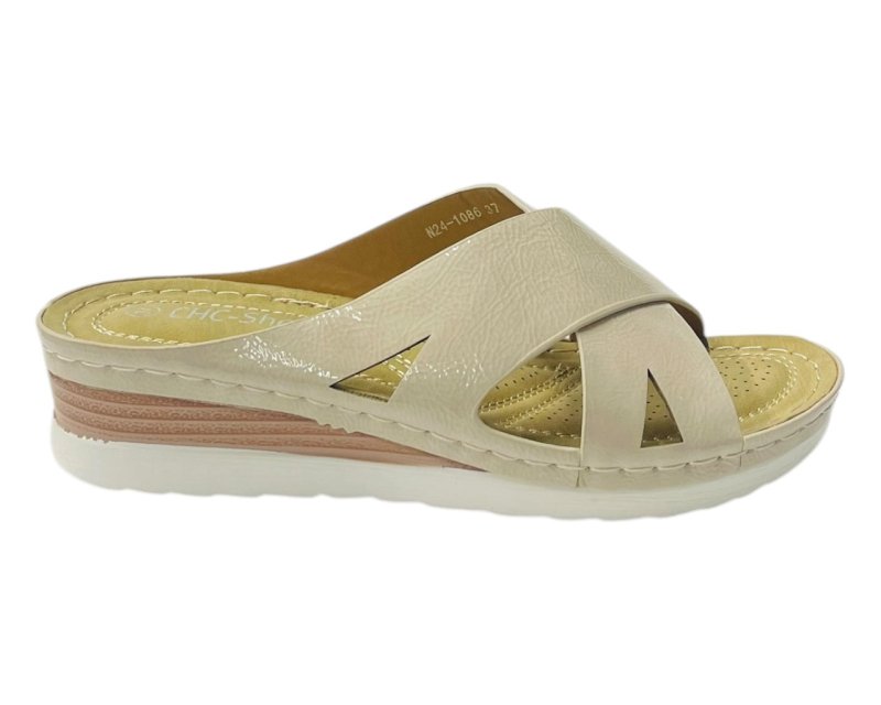 Lightweight Cross Strap Mules Wedge Slider - Slider - British D'sire