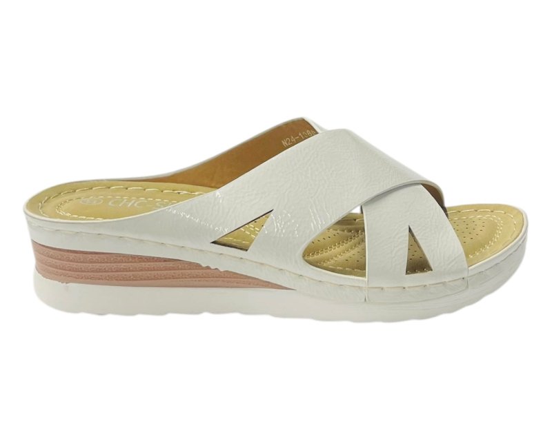 Lightweight Cross Strap Mules Wedge Slider - Slider - British D'sire
