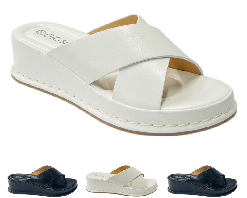 Lightweight Cross Strap Wedge Sandals - Slider - British D'sire Main image