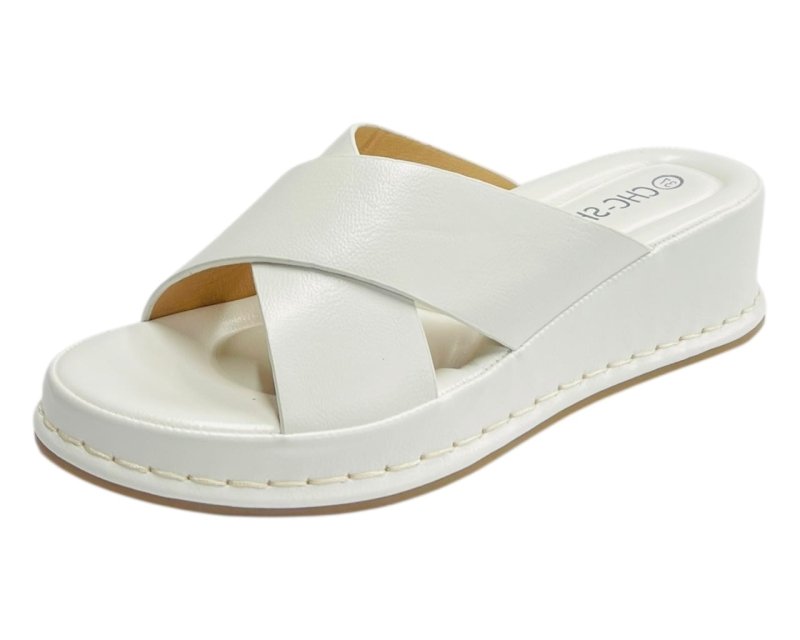 Lightweight Cross Strap Wedge Sandals - Slider - British D'sire