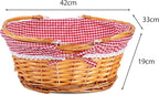 Lightweight Honey Color Wicker Shopping Basket with Foldable Handles Red Gingham Cotton Liner Gift Hampers Gift Basket - Shopping Baskets - British D'sire