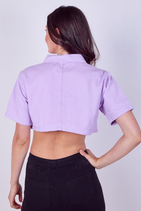 Lilac Cropped Denim Button - Up Top - Crop Top - British D'sire