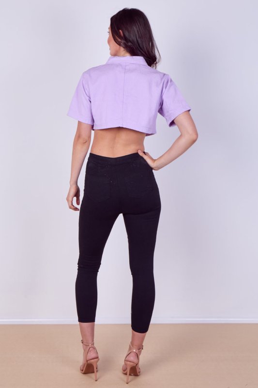 Lilac Cropped Denim Button - Up Top - Crop Top - British D'sire