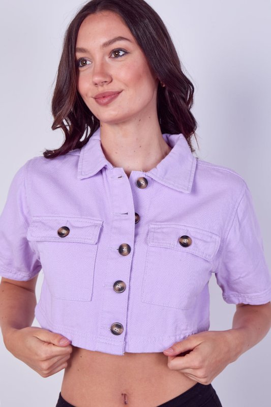 Lilac Cropped Denim Button - Up Top - Crop Top - British D'sire