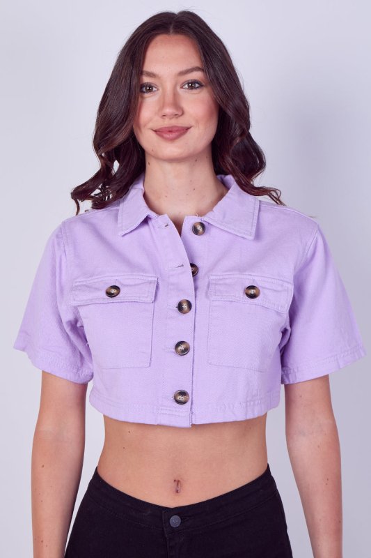 Lilac Cropped Denim Button - Up Top - Crop Top - British D'sire