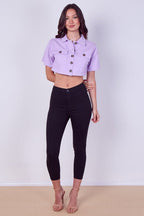 Lilac Cropped Denim Button - Up Top - Crop Top - British D'sire