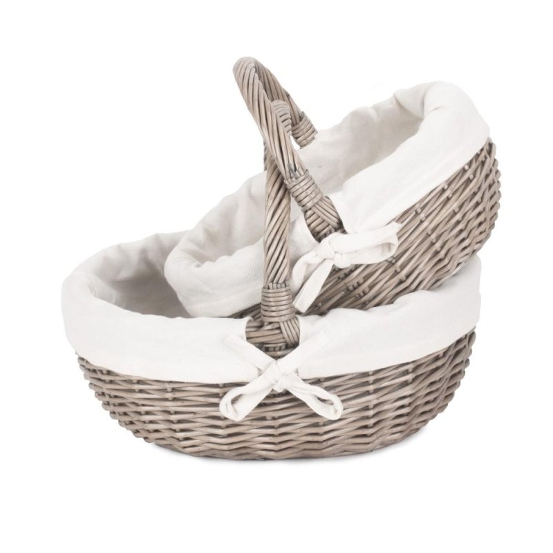 Lined Antique Wash Wicker Bathroom Shopping Basket - Shopping Baskets - British D'sire Main image