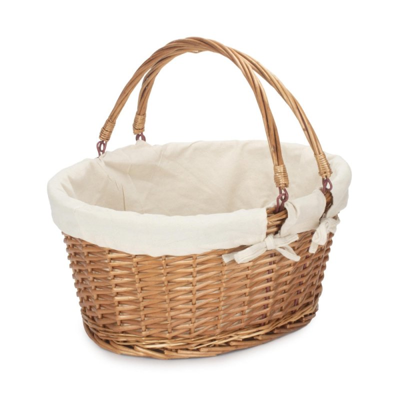 Lined Double Steamed Wicker Shopping Basket With Swing Handles - Shopping Baskets - British D'sire