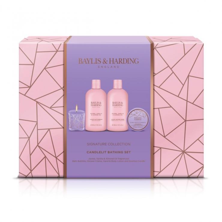Baylis & Harding Jojoba, Vanilla & Almond Oil Luxury Candlelit Bathing Gift Set - Vegan Friendly Main image