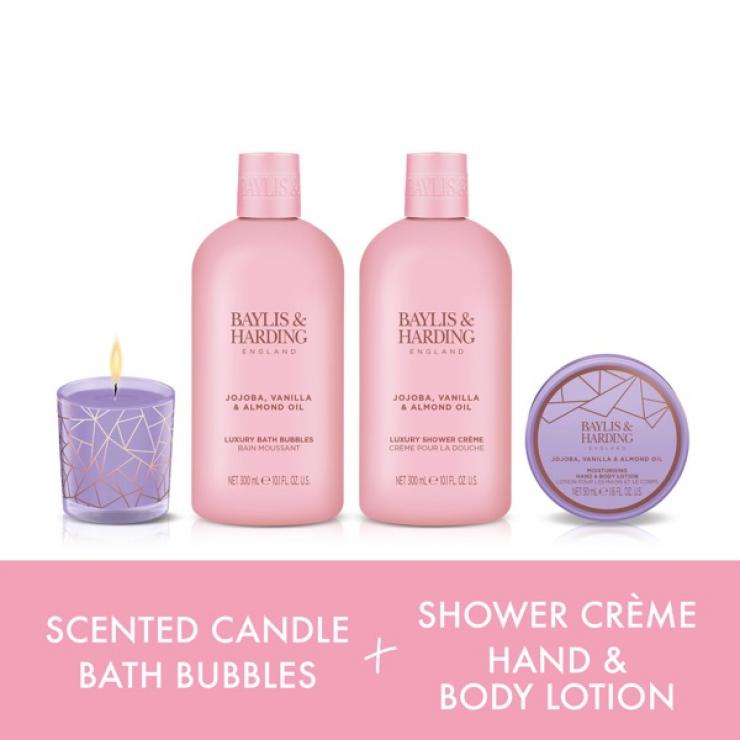 Baylis & Harding Jojoba, Vanilla & Almond Oil Luxury Candlelit Bathing Gift Set - Vegan Friendly Secondary image