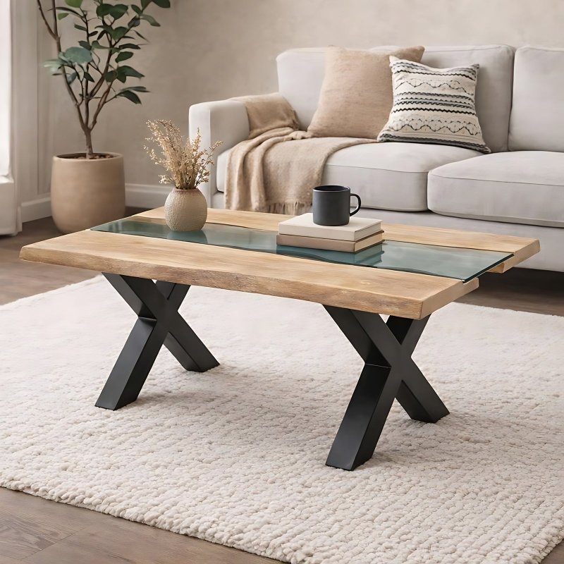 Live Edge Collection Light Acacia River Coffee Table - Tables - British D'sire