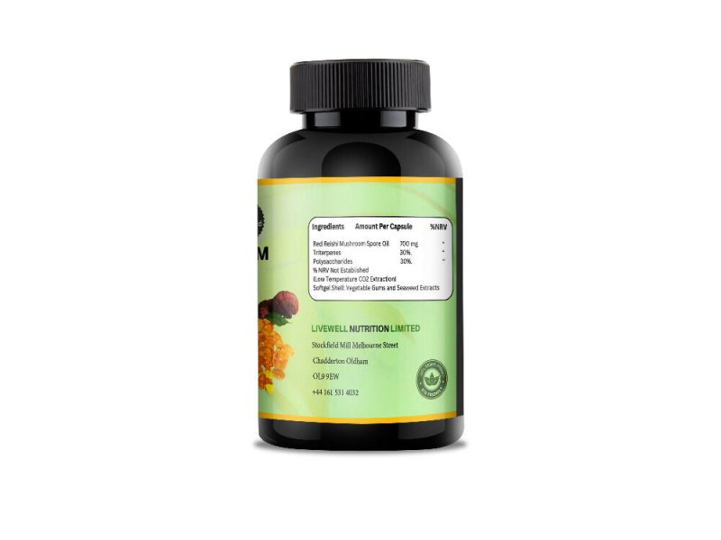 Livewell Nutrition Reishi Mushroom Spore Extract Oil | CO2 Extraction 500mg 120 Soft gels - Vitamins & Supplements - British D'sire