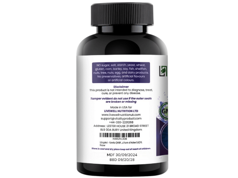 Livewell Nutrition Vegetarian Ubiquinol Kaneka QH® Pure Encapsulation 100MG High Potency 30 Soft gels | Naturally Fermented Reduced Form of Co Q10 - Vitamins & Supplements - British D'sire