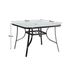 Livingandhome 105cm Square Tempered Glass Metal Garden Table with Parasol Hole - Garden Table - British D'sire