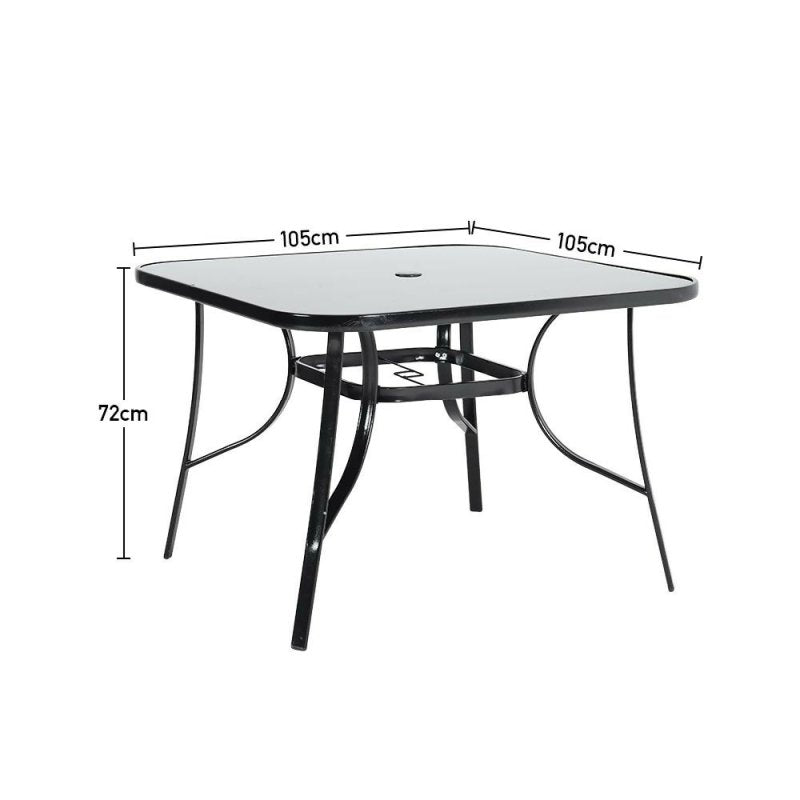 Livingandhome 105cm Square Tempered Glass Metal Garden Table with Parasol Hole - Garden Table - British D'sire