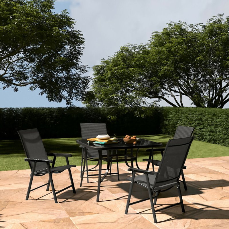 Livingandhome 105cm Square Tempered Glass Metal Garden Table with Parasol Hole - Garden Table - British D'sire