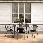 Livingandhome 105cm Square Tempered Glass Metal Garden Table with Parasol Hole - Garden Table - British D'sire