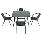 Livingandhome 105cm Square Tempered Glass Metal Garden Table with Parasol Hole - Garden Table - British D'sire