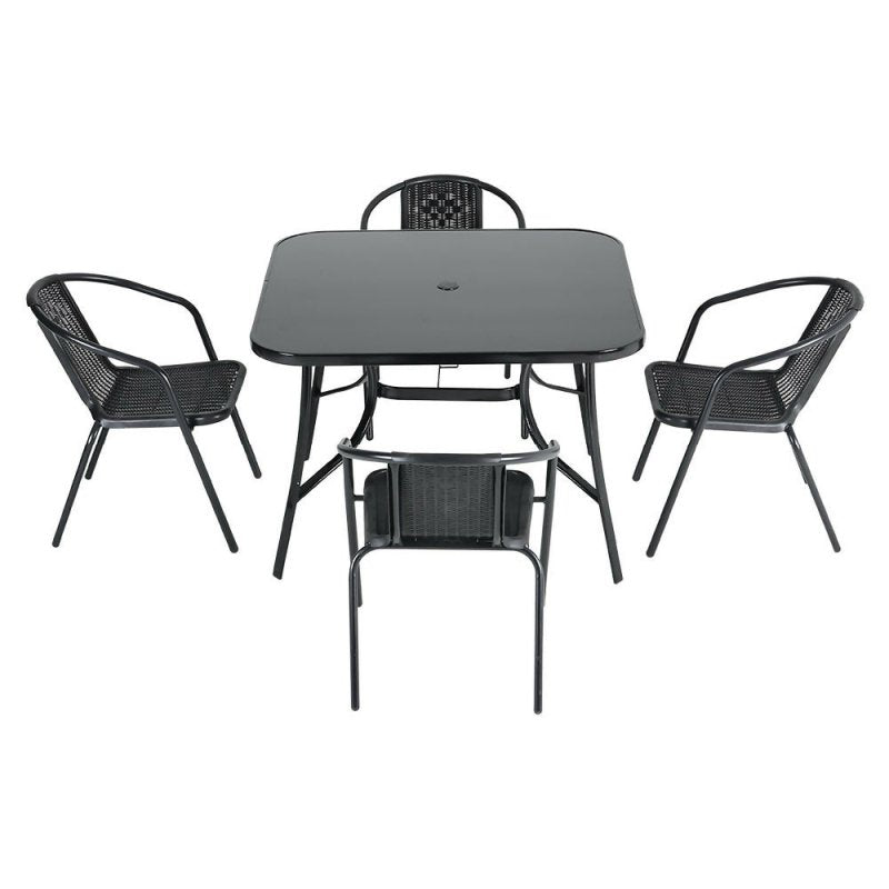 Livingandhome 105cm Square Tempered Glass Metal Garden Table with Parasol Hole - Garden Table - British D'sire