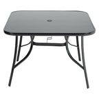 Livingandhome 105cm Square Tempered Glass Metal Garden Table with Parasol Hole - Garden Table - British D'sire