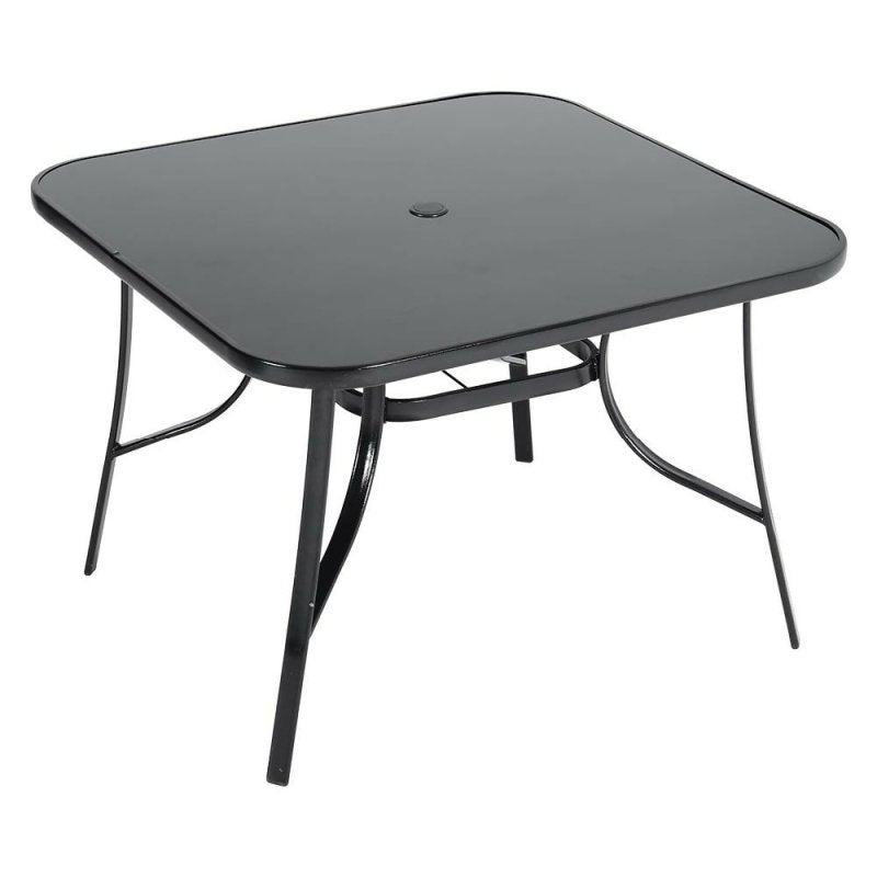 Livingandhome 105cm Square Tempered Glass Metal Garden Table with Parasol Hole - Garden Table - British D'sire Main image