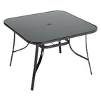 Livingandhome 105cm Square Tempered Glass Metal Garden Table with Parasol Hole - Garden Table - British D'sire