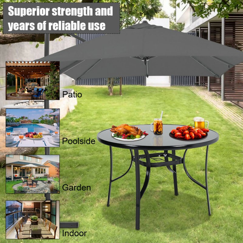 Livingandhome 105cm Tempered Glass Metal Garden Table with Parasol Hole - Garden Table - British D'sire