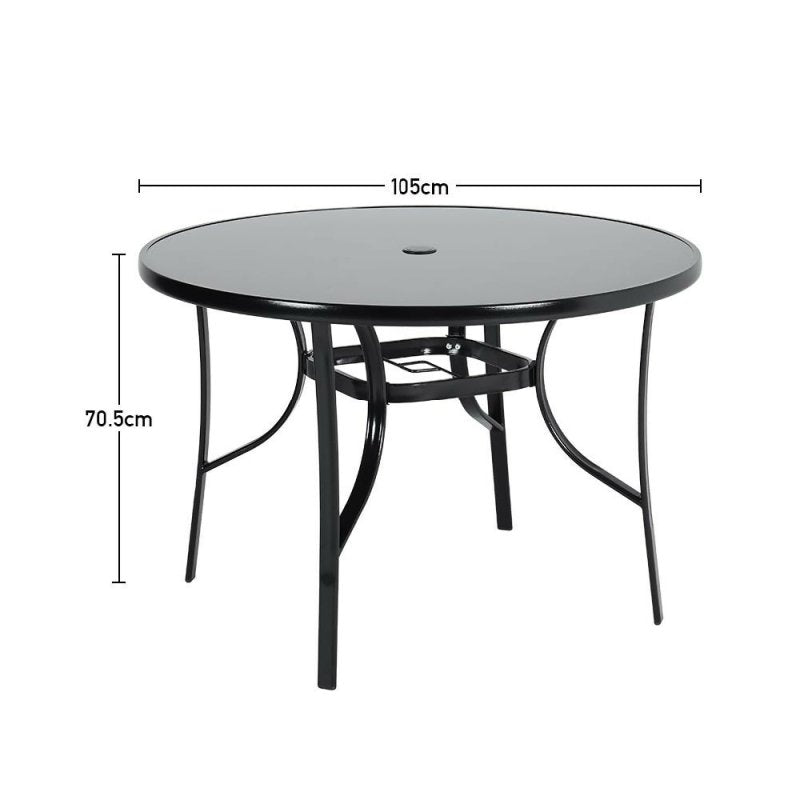 Livingandhome 105cm Tempered Glass Metal Garden Table with Parasol Hole - Garden Table - British D'sire