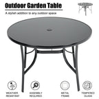 Livingandhome 105cm Tempered Glass Metal Garden Table with Parasol Hole - Garden Table - British D'sire