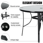 Livingandhome 105cm Tempered Glass Metal Garden Table with Parasol Hole - Garden Table - British D'sire