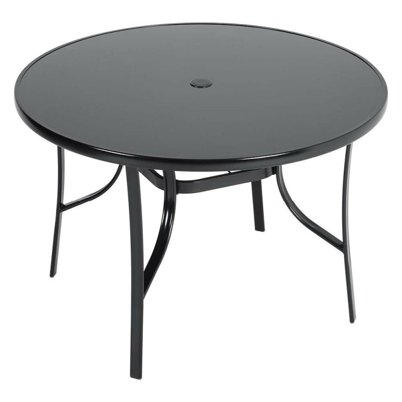 Livingandhome 105cm Tempered Glass Metal Garden Table with Parasol Hole - Garden Table - British D'sire Main image