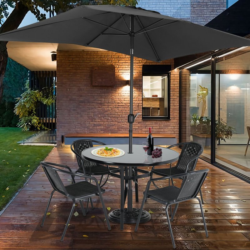 Livingandhome 105cm Tempered Glass Metal Garden Table with Parasol Hole - Garden Table - British D'sire