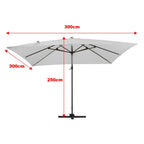 Livingandhome 3M Large Square Canopy Rotating Outdoor Cantilever Parasol, Light Grey - Cantilever Parasol - British D'sire
