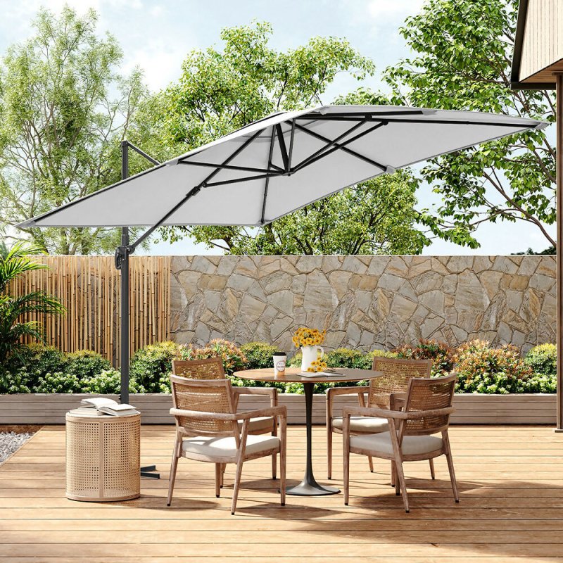 Livingandhome 3M Large Square Canopy Rotating Outdoor Cantilever Parasol, Light Grey - Cantilever Parasol - British D'sire Main image