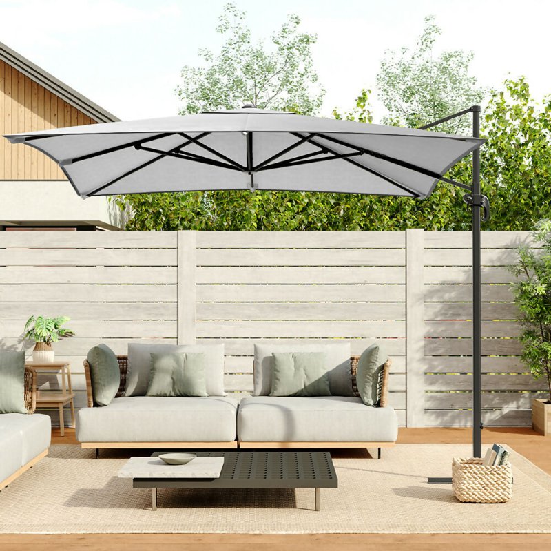 Livingandhome 3M Large Square Canopy Rotating Outdoor Cantilever Parasol, Light Grey Secondary image