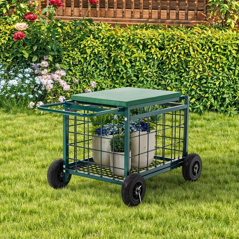 Livingandhome Rolling Garden Work Seat Cart with Storage Secondary image