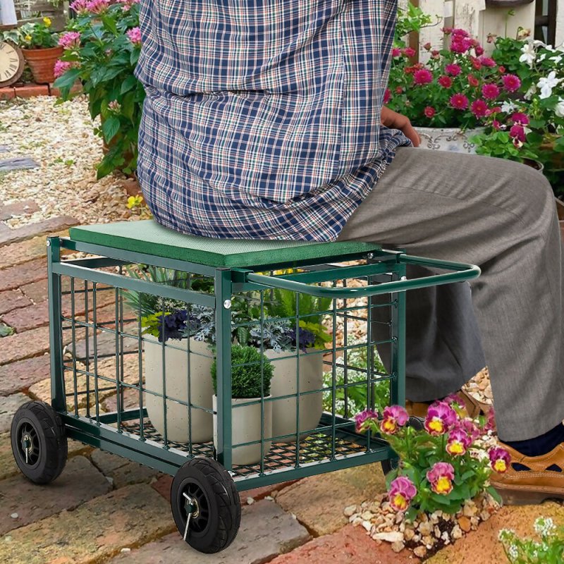 Livingandhome Rolling Garden Work Seat Cart with Storage - Garden Seat - British D'sire