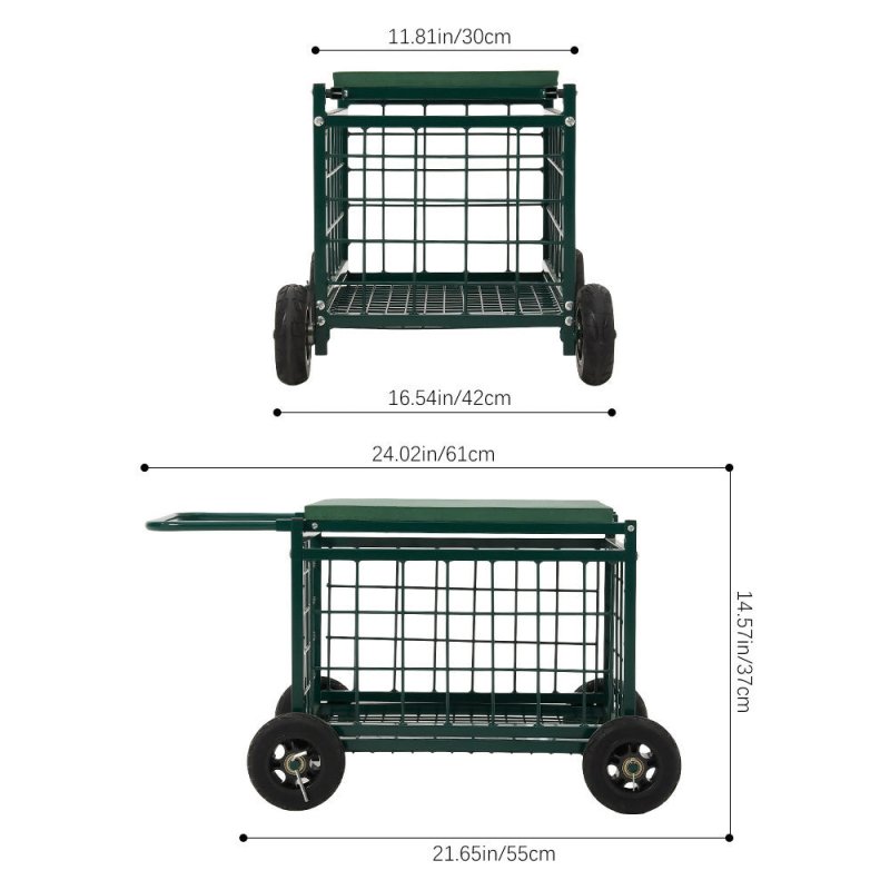 Livingandhome Rolling Garden Work Seat Cart with Storage - Garden Seat - British D'sire