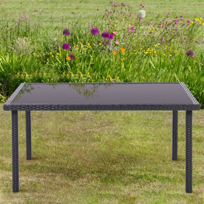 Livingandhome Rustic Rectangle Outdoor Wicker Table with Tempered Glass Tabletop 105*90cm - Garden Table - British D'sire
