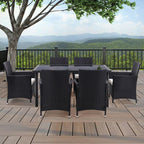 Livingandhome Rustic Rectangle Outdoor Wicker Table with Tempered Glass Tabletop 105*90cm - Garden Table - British D'sire