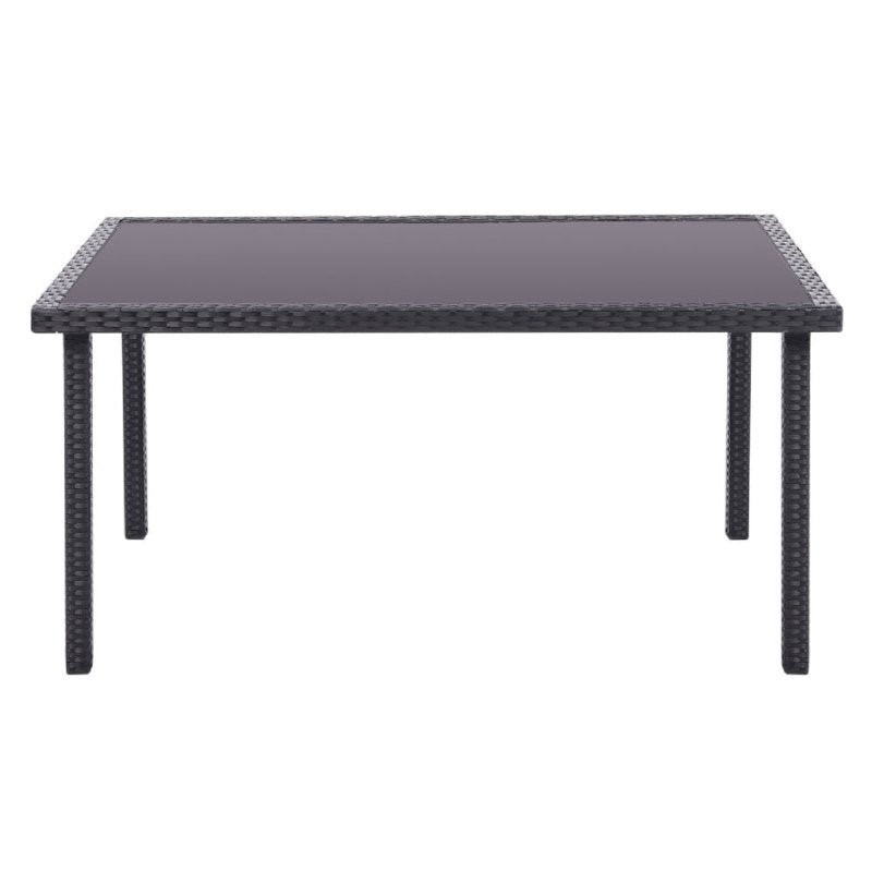 Livingandhome Rustic Rectangle Outdoor Wicker Table with Tempered Glass Tabletop 105*90cm - Garden Table - British D'sire