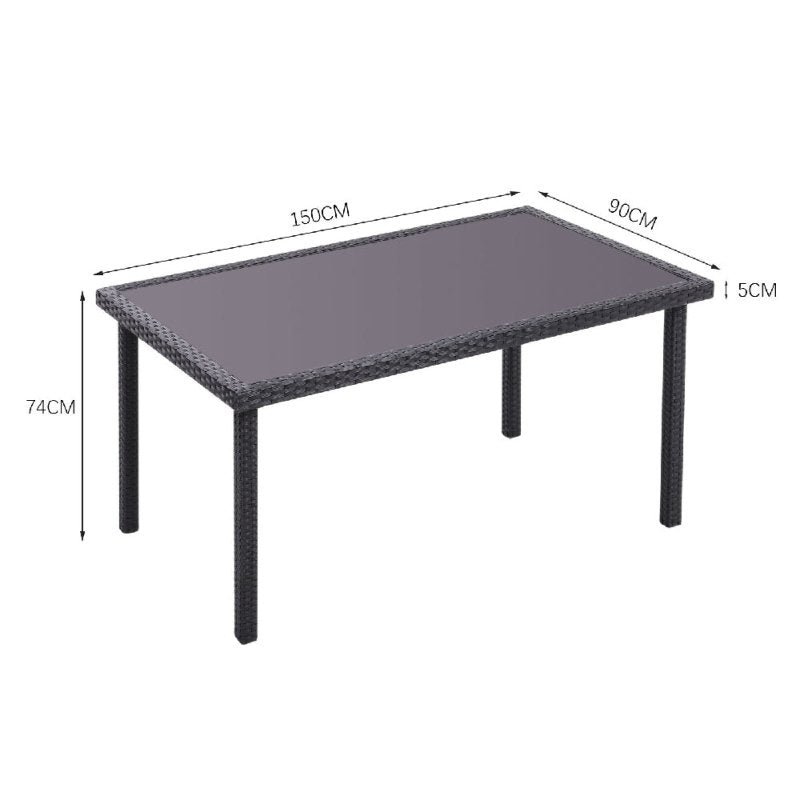 Livingandhome Rustic Rectangle Outdoor Wicker Table with Tempered Glass Tabletop 105*90cm - Garden Table - British D'sire