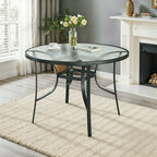 Livingandhome Tempered Glass Outdoor Coffee Table with Parasol Hole 105cm Dia - Coffee Table - British D'sire