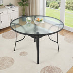 Livingandhome Tempered Glass Outdoor Coffee Table with Parasol Hole 105cm Dia - Coffee Table - British D'sire